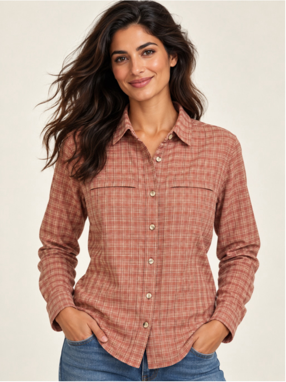 LLBean Plaid Coolmax Mesh Lined Button Up Shirt Rosewood M Trailwear Gorpcore